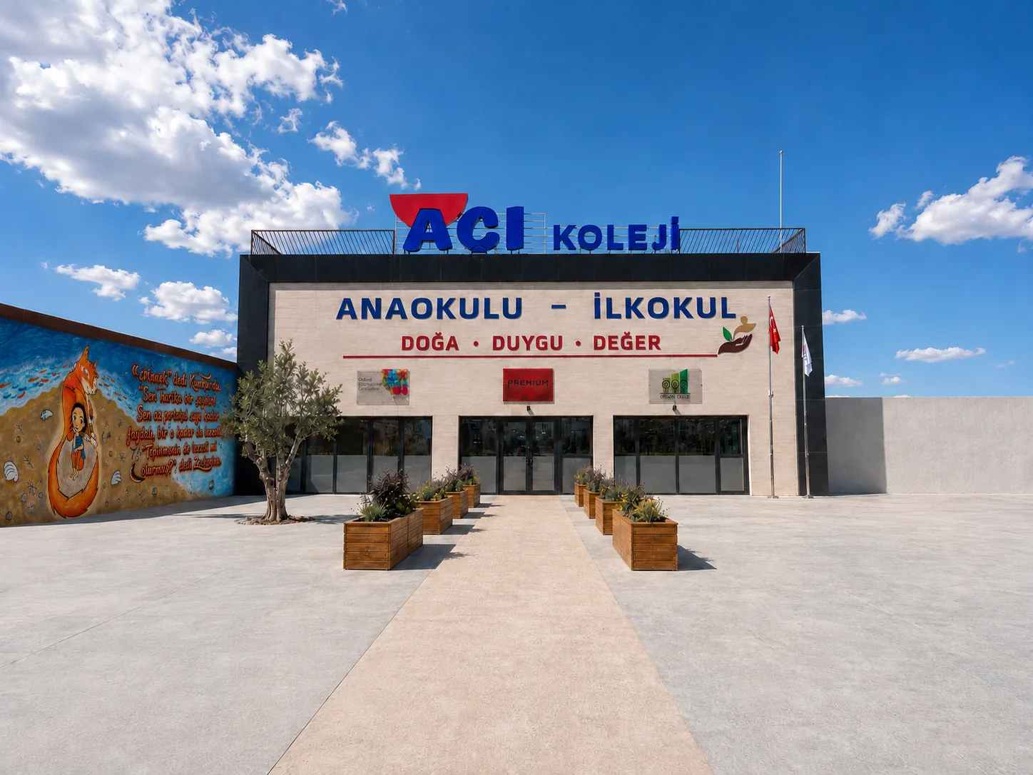 Açı Eryaman College main entrance and school building — Ankara Eryaman private kindergarten and primary school campus
