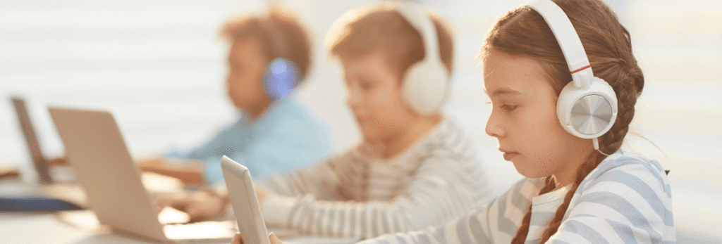 Children using technology at school