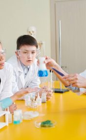 Student running an experiment in a science class