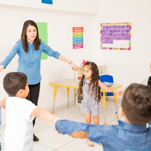 Teacher and students during a circle activity